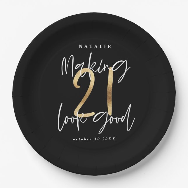 Assiettes En Carton Faire paraître 21 belles pièces d'or fête d'annive (Devant)