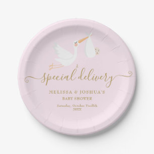 Assiettes En Carton Faire-Part de Naissance Stork Baby Shower/Sprinkle