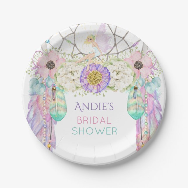 Assiettes En Carton Fairy Dream Catcher Boho Feathals Crystals (Devant)