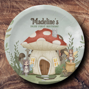 Assiettes En Carton Fairy First 1er Anniversaire Champignons Bois Anim