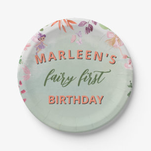 Assiettes En Carton Fairy First Birday Forest Aquarelle Champagne