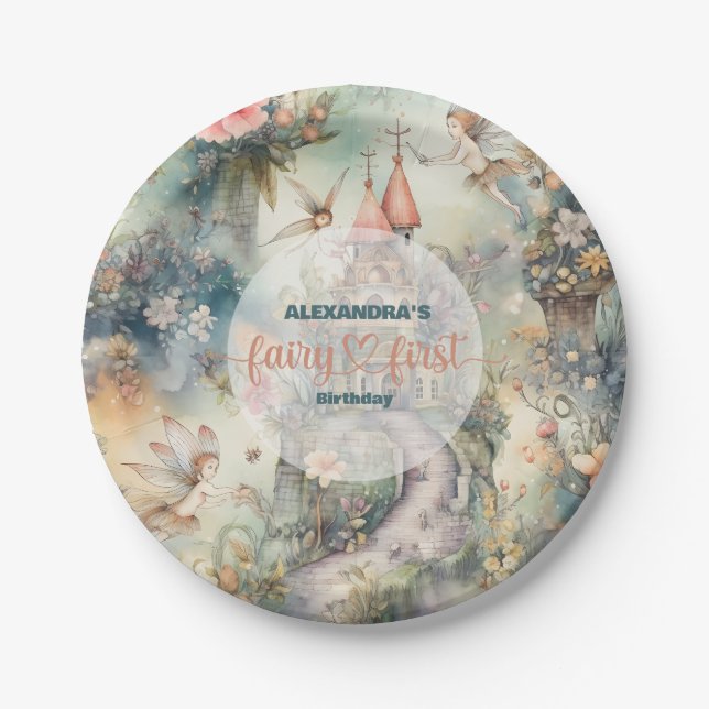 Assiettes En Carton Fairy First Girl's 1st Birthday (Devant)