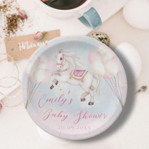 Assiettes En Carton Fairytale bébé Pony rose ballons étoiles Douche