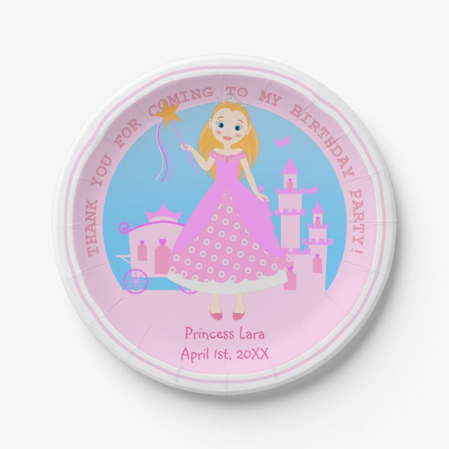 Assiettes En Carton Fairytale Princess à Pink Birthaday (Devant)