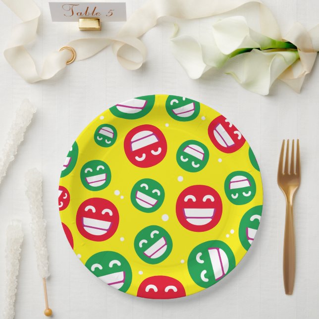 Assiettes En Carton Faisceau Visage Souriant Yeux Emojis Rouge Vert Ja (Mariage)