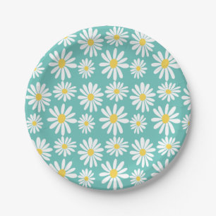 Assiettes En Carton Faisceaux Super rétro Faisy de printemps Boho Bleu
