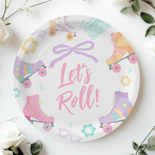 Assiettes En Carton Faisons Du Roller Patin À Roulettes Rétro Fille An