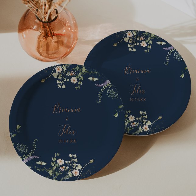 Assiettes En Carton Fall Garden Wildflower Minimalist Wedding Cake (Créateur téléchargé)