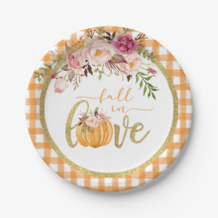 Assiettes En Carton Fall in Love Plate - Orange En vichy