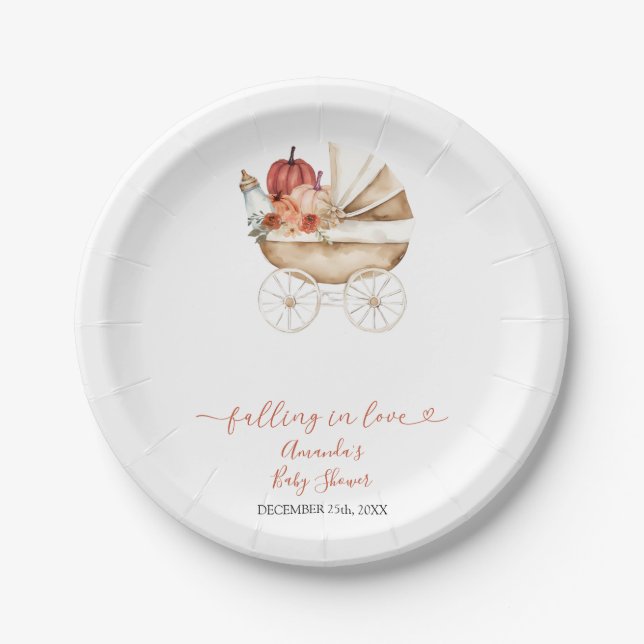Assiettes En Carton Fall In Love Pumpkin Stroller Floral Baby Shower (Devant)