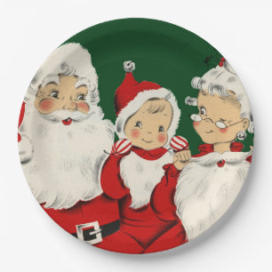 Assiettes En Carton Famille de Père Noël Rétro Milieu de Siècle – Kits
