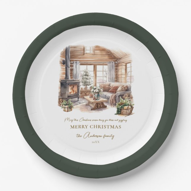 Assiettes En Carton Famille Noël Accueil Fête Personnalisée (Devant)