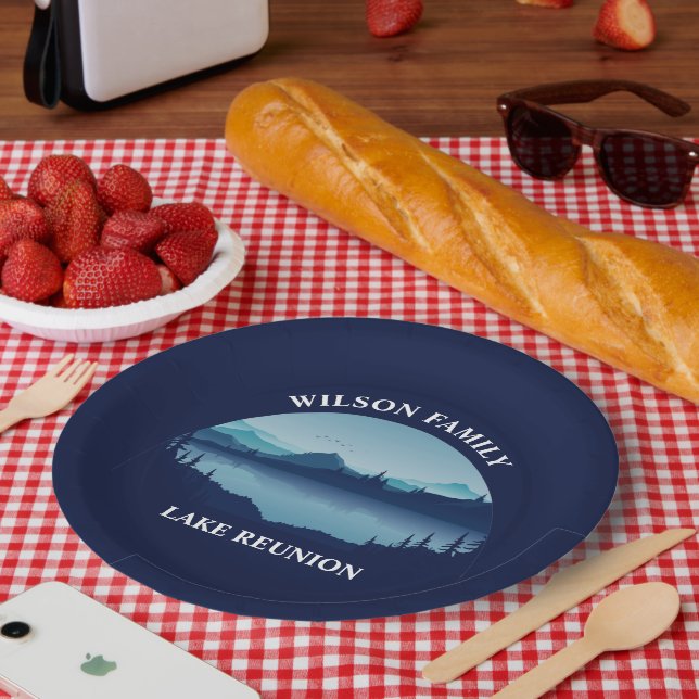 Assiettes En Carton Famille personnalisée Réunion Blue Lake Vacances (Pique-nique)