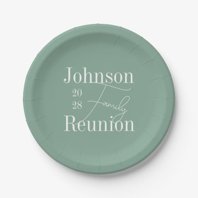 Assiettes En Carton Famille personnalisée Réunion Sage Green Party (Devant)