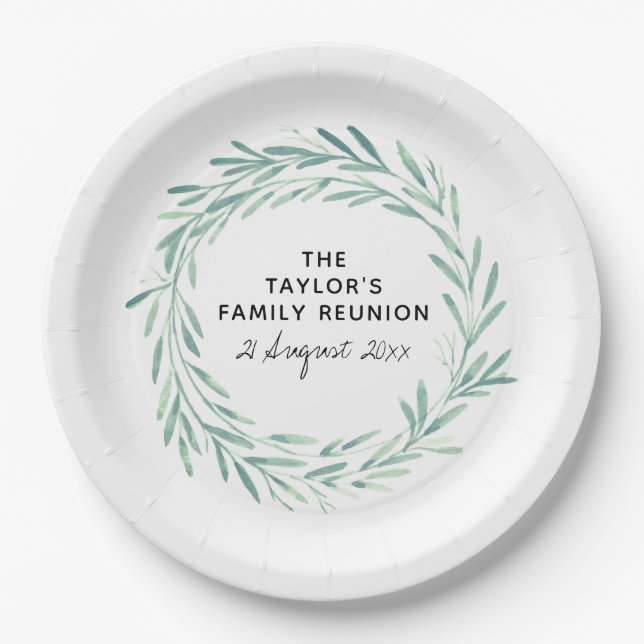 Assiettes En Carton Famille Réunion Aquarelle Wreath Verdure Foliage (Devant)