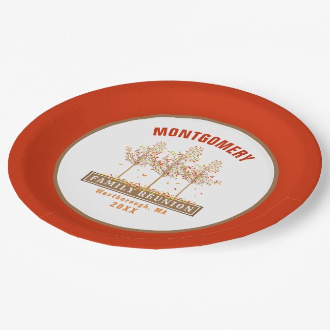 Assiettes En Carton Famille Réunion Burange Orange Autumn Tree aquarel (Angle)