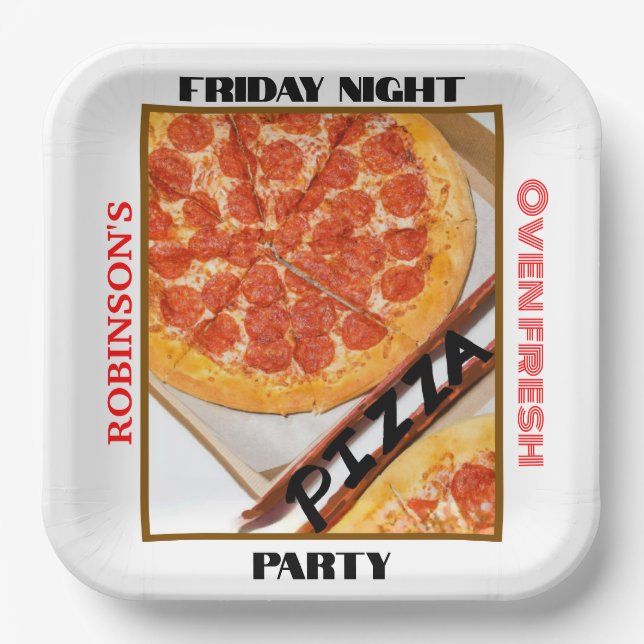 Assiettes En Carton Famille Vendredi soir Pizza Nom de la fête Photo (Recto)
