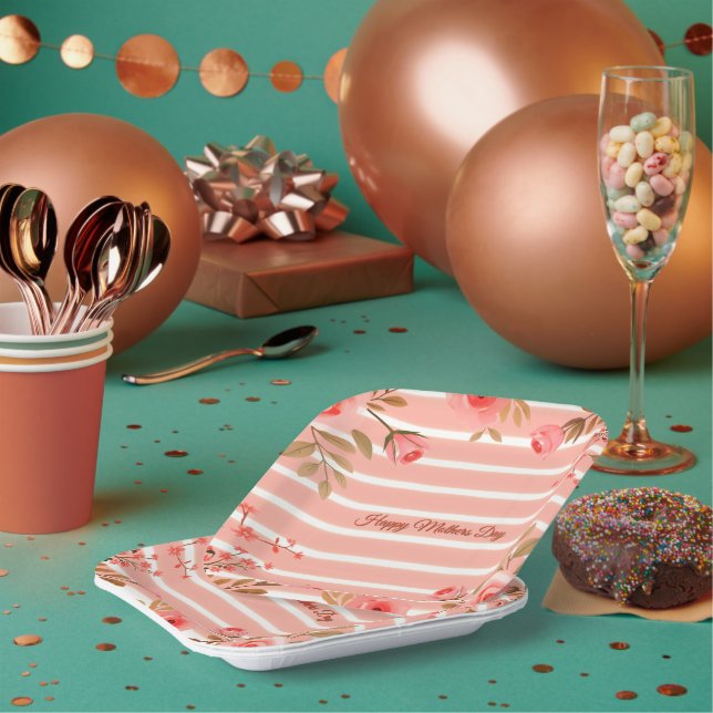 Assiettes En Carton Fancy Stripe With Coral Floral (Multi)
