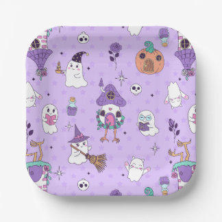 Assiettes En Carton fantaisiste violet halloween effrayant fantôme sin