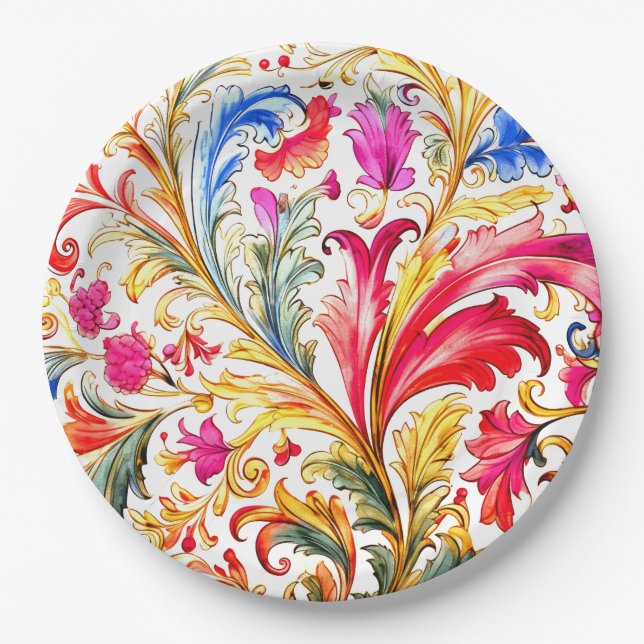 Assiettes En Carton Fantastique design florentin Feuilles (Devant)