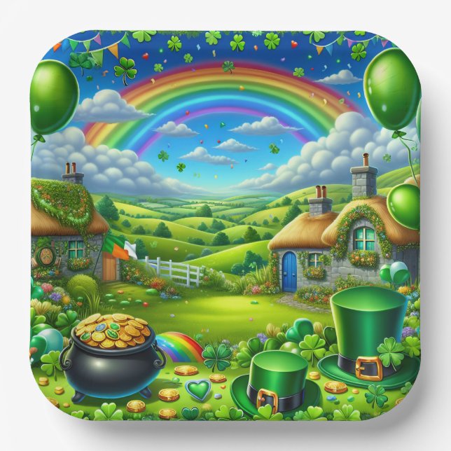 Assiettes En Carton Fantastique St Patick's Day Landscape Party (Recto)