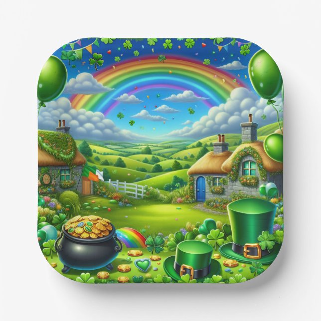 Assiettes En Carton Fantastique St Patick's Day Landscape Party (Recto)