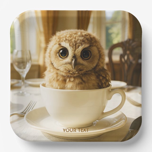 Assiettes En Carton Fantasy Cute Tea Owl Baby (Recto)