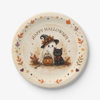 Assiettes En Carton Fantôme Fantaisiste Chat Noir Joyeux Halloween