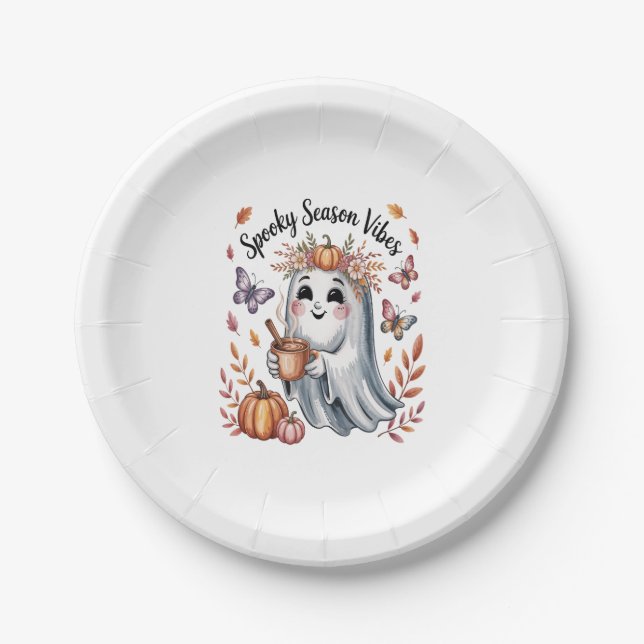 Assiettes En Carton Fantôme Vibes de la saison éffrayante (Devant)