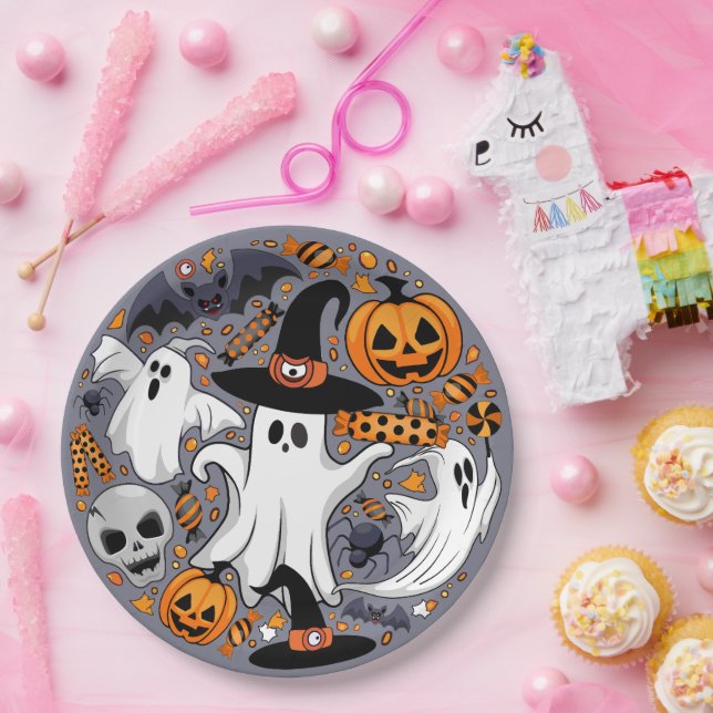 Assiettes En Carton Fantômes Monstres mignons Éffrayants et Déplaisant (Fête)
