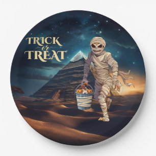 Assiettes En Carton Farce ou Friandise de la Momie d'Halloween
