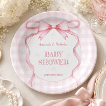 Fard Rose Aquarelle Nœud Gingham Baby Shower Fille