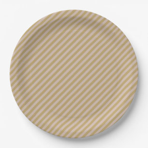 Assiettes En Carton Fard Rose Beige & Rayures Or Clair Fête