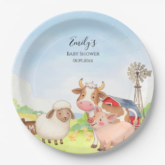 Assiettes En Carton Farm Animals Baby Shower Paper Plates
