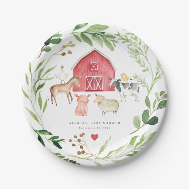 Assiettes En Carton Farm Animals Baby Shower Paper Plates (Devant)