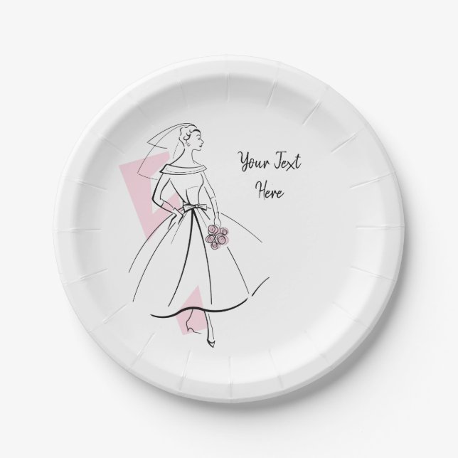 Assiettes En Carton Fashion Bride rose Plaques de papier texte (Devant)
