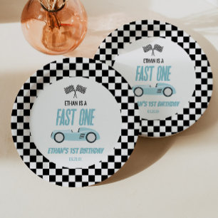 Assiettes En Carton Fast One Blue Race Car 1ère fête d'anniversaire