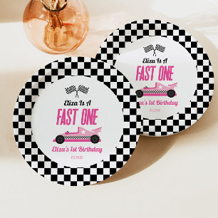 Assiettes En Carton Fast One Pink Race Car Premier Anniversaire