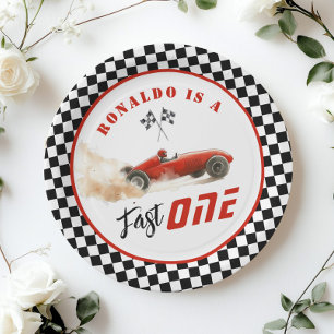 Assiettes En Carton Fast One Red race car Garçon 1er Birthday Balloon