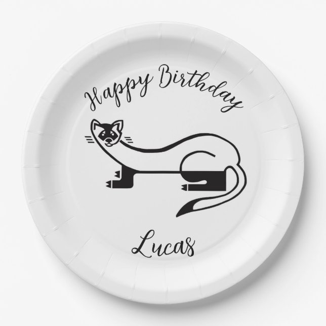 Assiettes En Carton Faune - FERRET à pieds noirs -Joyeux anniversaire- (Devant)