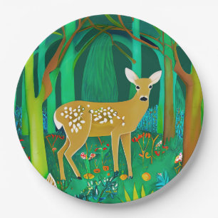 Assiettes En Carton Faune tachetée dans un cadre forestier Imaginaire