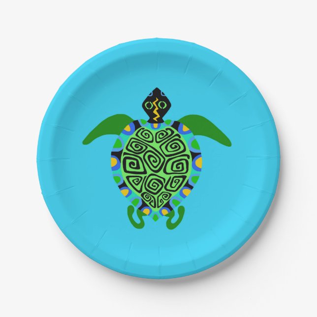 Assiettes En Carton Faune - TORTLE de mer Cool - Aqua Party (Devant)