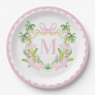 Assiettes En Carton Fauteuils roses de Palm Beach à monogramme et blas