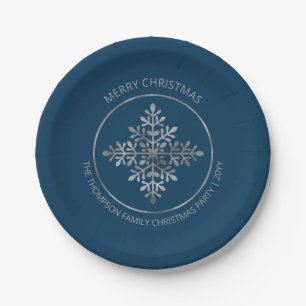 Assiettes En Carton Faux flocon de neige en feuille d'argent sur fond 