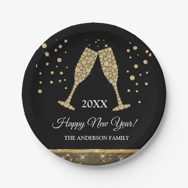 Assiettes En Carton Faux Gold Foil 2019 du Nouvel An (Devant)