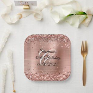 Assiettes En Carton Faux Rose Gold Parties scintillant et Foil 50e ann