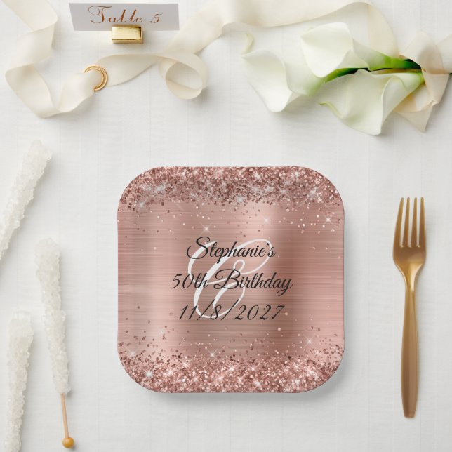 Assiettes En Carton Faux Rose Gold Parties scintillant et Foil 50e ann (Mariage)
