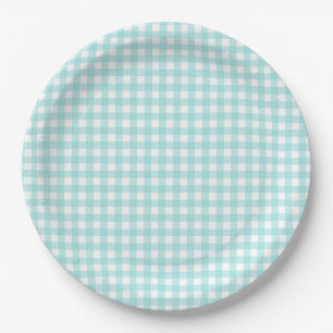 Assiettes En Carton Faye et Lauren Aqua En vichy bleu