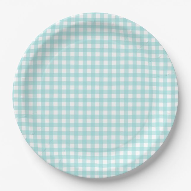 Assiettes En Carton Faye et Lauren Aqua En vichy bleu (Devant)