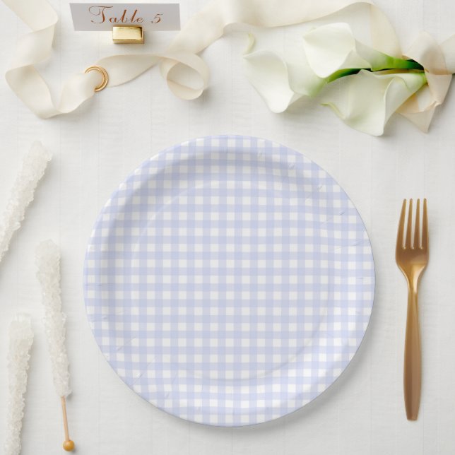 Assiettes En Carton Faye et Lauren Blue Pastel En vichy (Mariage)